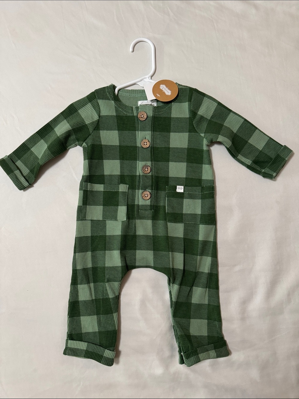 Mud Pie Green Plaid Waffle Knit Baby Romper